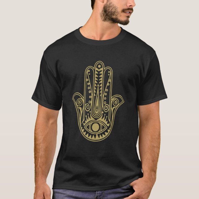 Hand of Hamsa Fatima Evil Turkish Tiger Eye T-Shirt (Front)