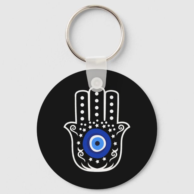 Hand Of Hamsa Fatima Turkish Tiger Eye Evil Protec Keychain (Front)