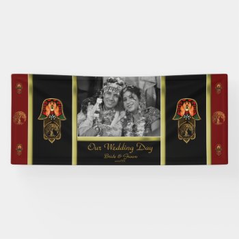 Hand Of Hamsa Feat: Tree Of Life Red/gold Banner by HennaHarmony at Zazzle