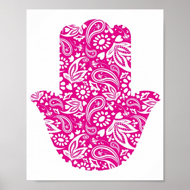 Hand of Hamsa Pink White Lucky Talisman Poster (Front)