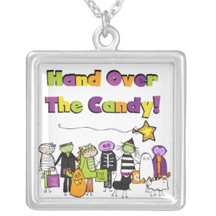Hand Over the Candy Halloween Tshirts and Gifts Silver Plated Necklace