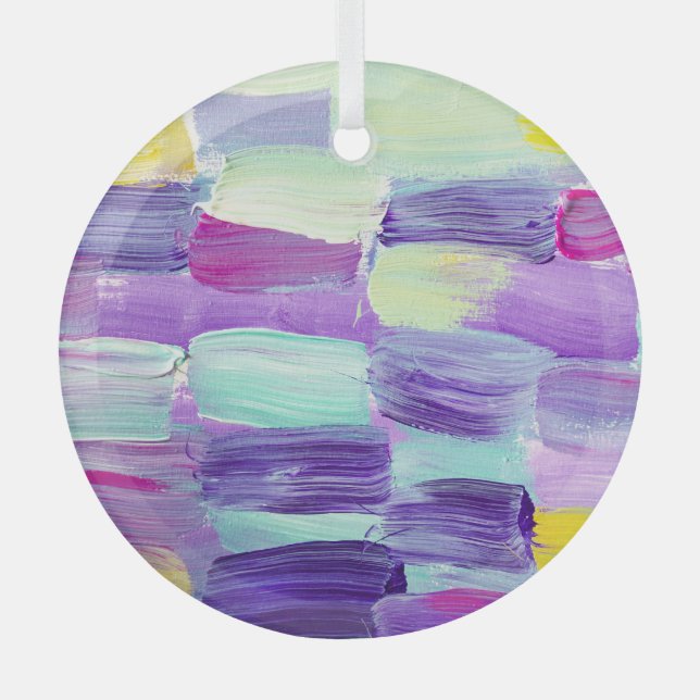 Hand Painted Abstract Art Background Glass Ornament (Front)