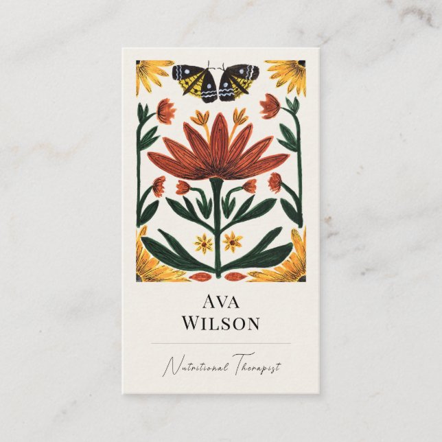 Hand Painted Abstract Floral Art Symmetrical Business Card (Front)
