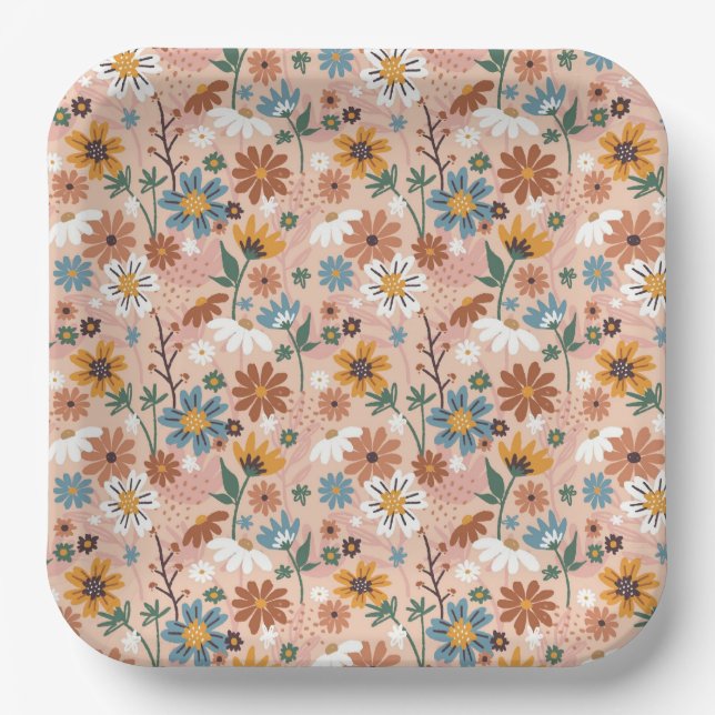 Hand Painted Abstract Floral Pattern-23136 Paper Plates (Front)