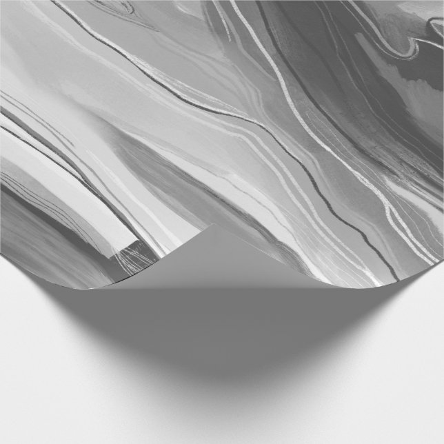 Hand painted abstract painting marbled black white wrapping paper (Corner)