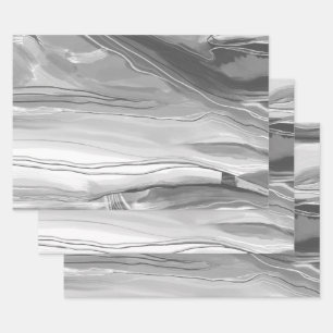 Hand painted abstract painting marbled black white wrapping paper sheets