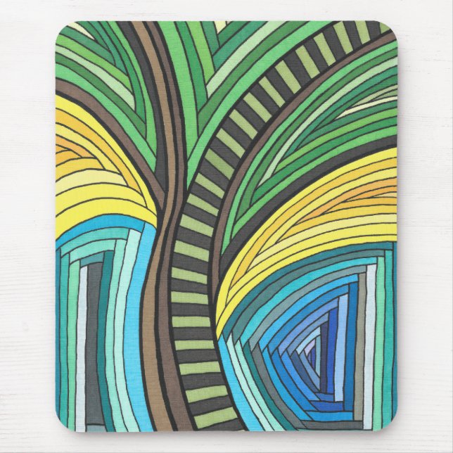 Hand Painted Abstract Tree and Geometry Design Mouse Pad (Front)