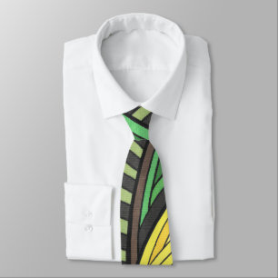 Hand Painted Abstract Tree and Geometry Design Neck Tie