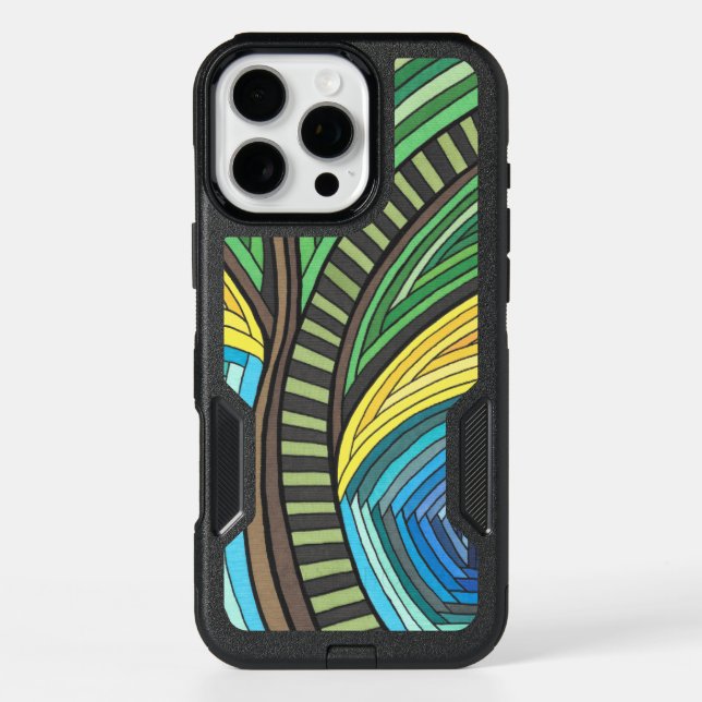 Hand Painted Abstract Tree and Geometry Design Otterbox iPhone Case (Back)
