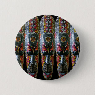 Hand Painted African Tribal Mask Button