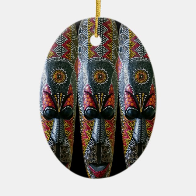 Hand Painted African Tribal Mask Ceramic Ornament (Front)