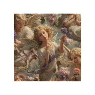 Hand painted angel with wings and celestial aura p wood wall art
