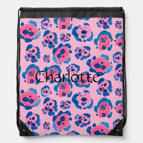 Hand painted animal print pattern Custom Name  Drawstring Bag