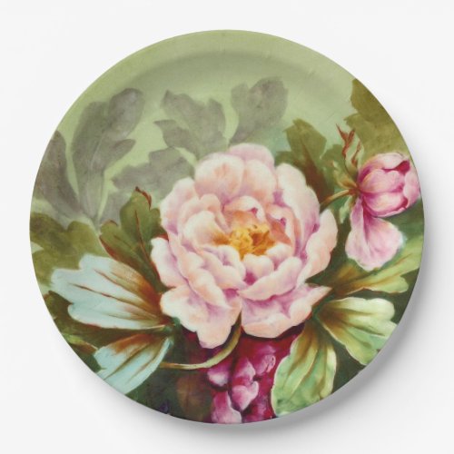 Hand Painted Antique Style Peony Birthday Party Paper Plates