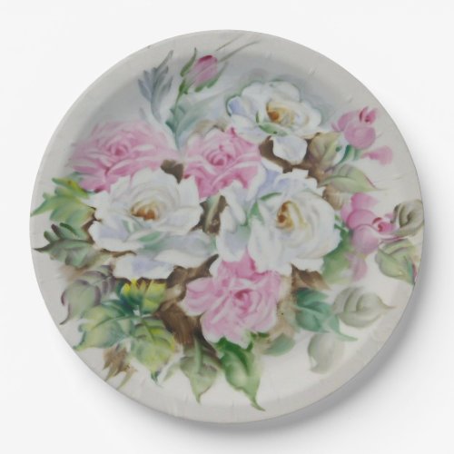Hand Painted Antique Style Roses Birthday Party Paper Plates