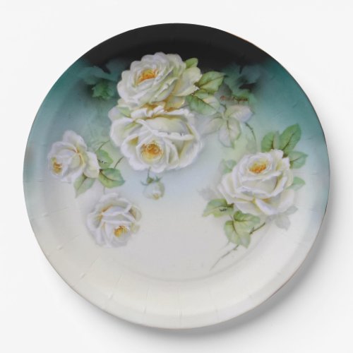 Hand Painted Antique Style Roses Birthday Wedding Paper Plates