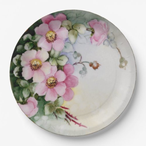 Hand Painted Antique Style Roses Birthday Wedding Paper Plates
