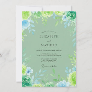 Hand Painted Aqua Turquoise Leafy Wedding Invitation