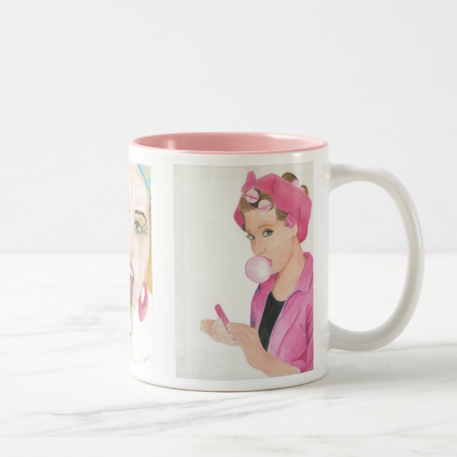 Hand Painted Art 3 paintings Lady Coffee Mug Cup (Right)