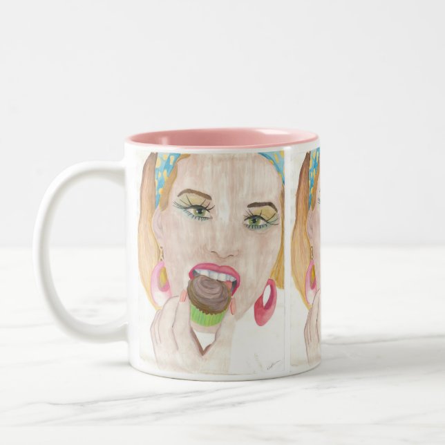 Hand Painted Art Cupcake Lady Coffee Mug Cup (Left)