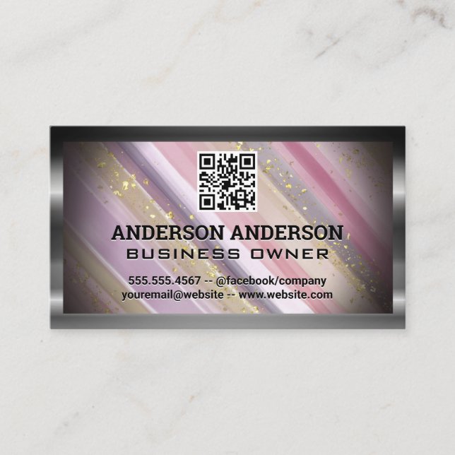 Hand Painted Artistic | Gold Flakes | QR Code Business Card (Front)
