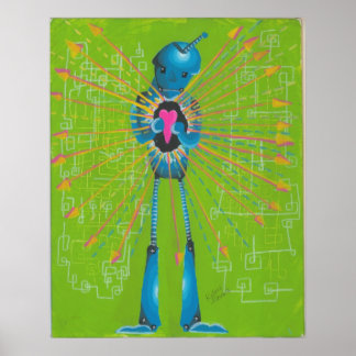Hand Painted Artwork Print Robot Wall Poster by KJ