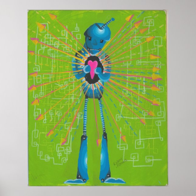 Hand Painted Artwork Print Robot Wall Poster by KJ (Front)