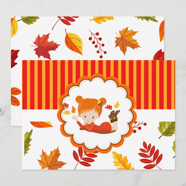 Hand Painted Autumn Adorable Girl    Invitation (Front/Back)