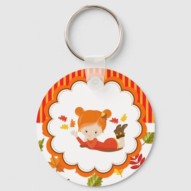 Hand Painted Autumn Adorable Girl    Keychain (Front)