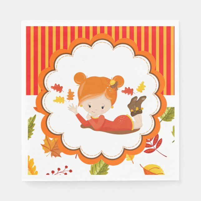 Hand Painted Autumn Adorable Girl   Napkins (Front)