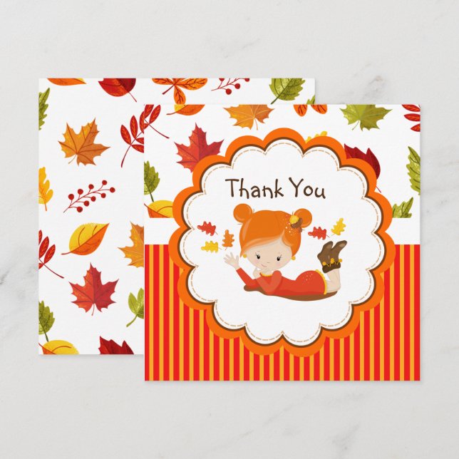 Hand Painted Autumn Adorable Girl Thank You  (Front/Back)