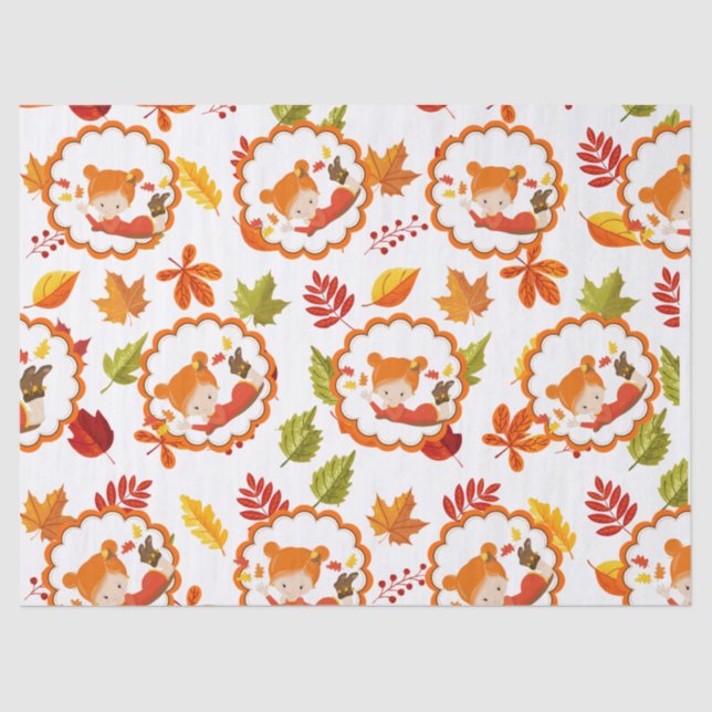 Hand Painted Autumn Adorable Girl Tissue Paper (Front)