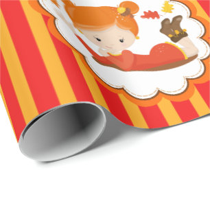 Hand Painted Autumn Adorable Girl Wrapping Paper