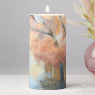 Hand painted autumn orange yellow brown gray trees pillar candle