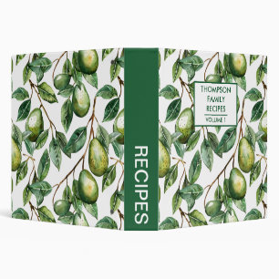 Hand painted Avocado tree Personalized Recipe 3 Ring Binder
