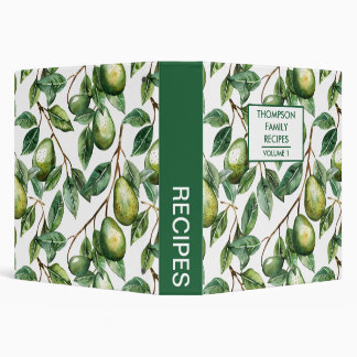 Hand painted Avocado tree Personalized Recipe 3 Ring Binder