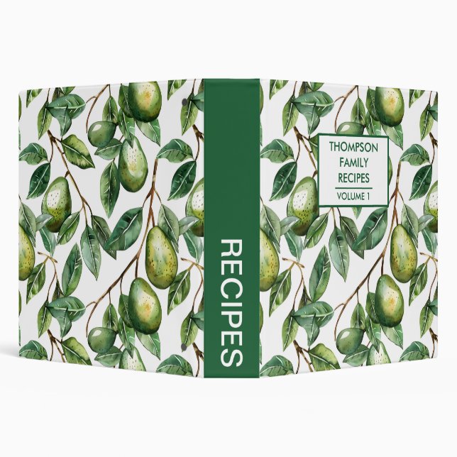 Hand painted Avocado tree Personalized Recipe 3 Ring Binder (Background)