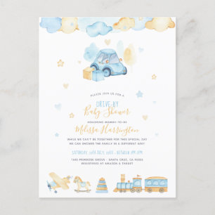 Hand Painted Baby Boy Toys Drive-By Baby Shower Invitation Postcard