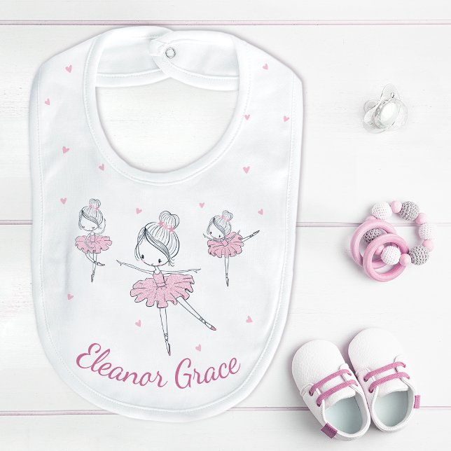 Hand Painted Ballet Dancer Pink Baby Girl Bib (Creator Uploaded)