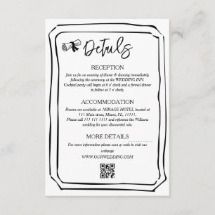 Hand Painted Black and White Wedding Info Enclosure Card