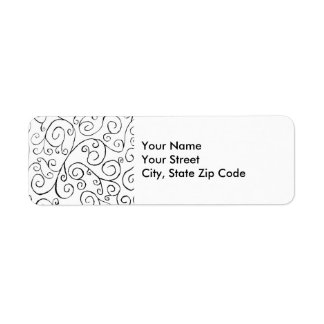 Hand-Painted Black Curves on White address label