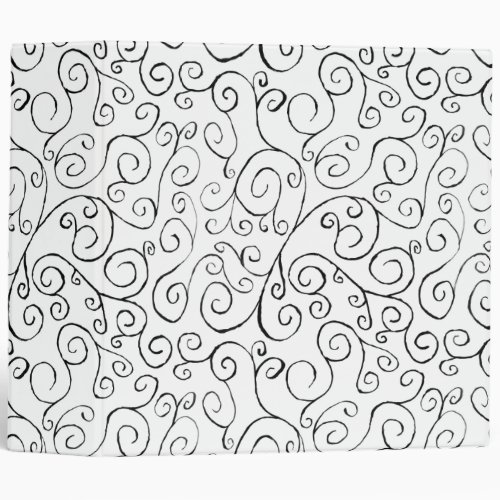 Hand_Painted Black Curvy Pattern on White 3 Ring Binder