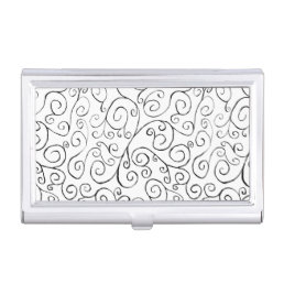 Hand-Painted Black Curvy Pattern on White Business Card Holder