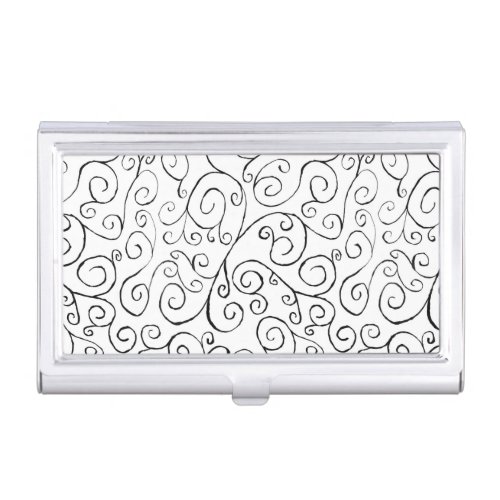 Hand_Painted Black Curvy Pattern on White Business Card Holder