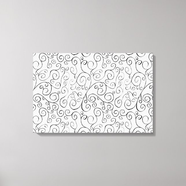 Hand-Painted Black Curvy Pattern on White Canvas Print (Front)