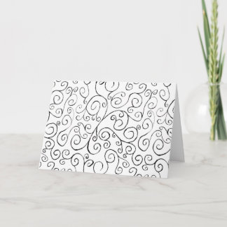 Hand-Painted Black Curvy Pattern on White Card