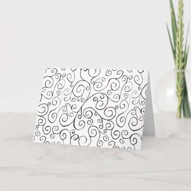 Hand-Painted Black Curvy Pattern on White Card (Front)