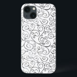 Hand-Painted Black Curvy Pattern on White iPhone 13 Case<br><div class="desc">Hand-painted black curves swirl,  meet,  and diverge in this all-over repeat design on a white background. The curvy lines end with scroll designs. The decorative image is both free flowing and delicate. 

 

 Watercolor painting,  scanned. 
 Copyright © 2014 Claire E. Skinner. All rights reserved.</div>