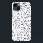 Hand-Painted Black Curvy Pattern on White iPhone 13 Case<br><div class="desc">Hand-painted black curves swirl,  meet,  and diverge in this all-over repeat design on a white background. The curvy lines end with scroll designs. The decorative image is both free flowing and delicate. 

 

 Watercolor painting,  scanned. 
 Copyright © 2014 Claire E. Skinner. All rights reserved.</div>