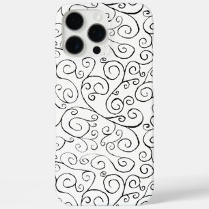 Hand-Painted Black Curvy Pattern on White iPhone 16 Pro Max Case